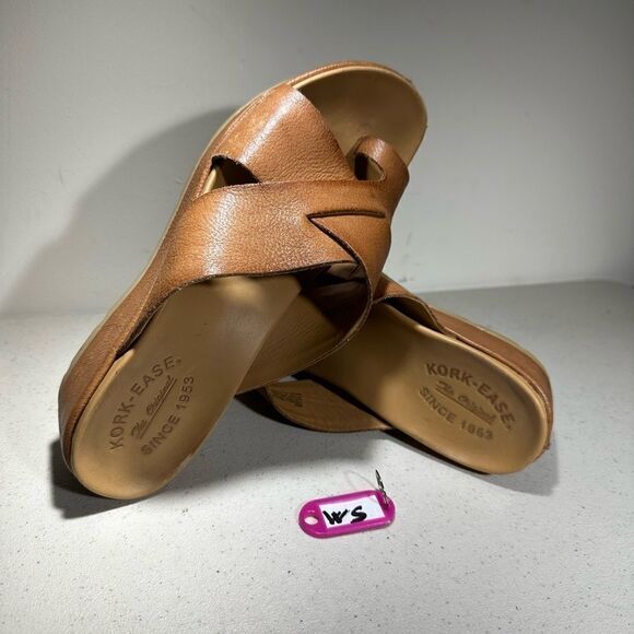 Kork-Ease Size 9 Sabrina Platform Sandals Criss Cross Shoes Leather Mules Brown - Picture 1 of 6